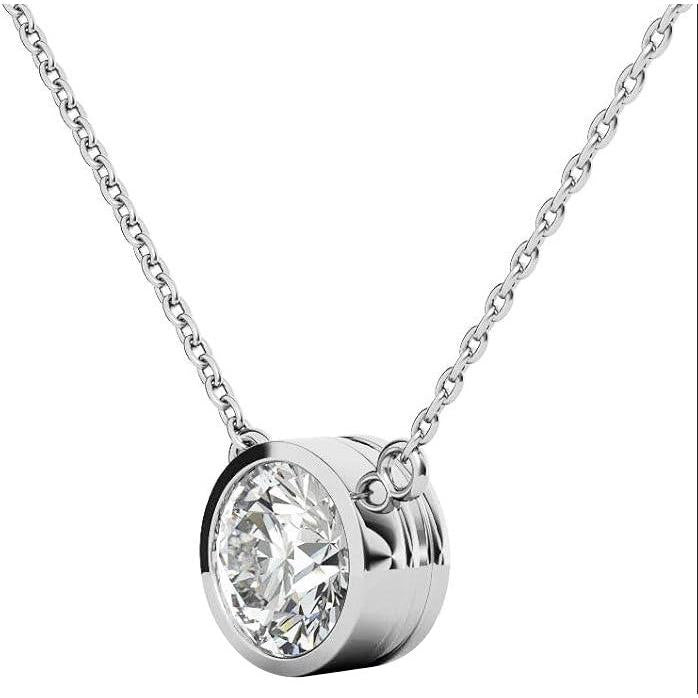 Bezel Set Round GIA CERTIFIED Lab Grown Diamond Pendant Women Gold Jewelry 2 Carats