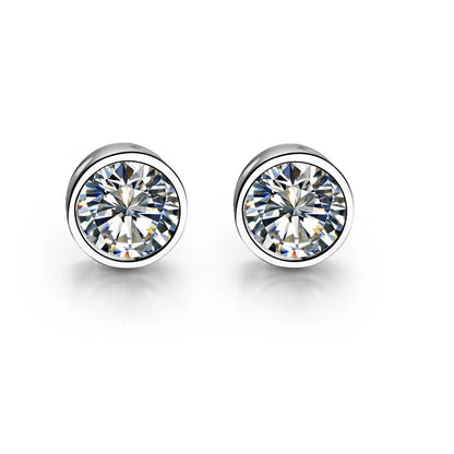 Bezel Setting Round Solitaire Stud  GIA CERTIFIED Lab GrownDiamond Earring White Gold 4 Ct.