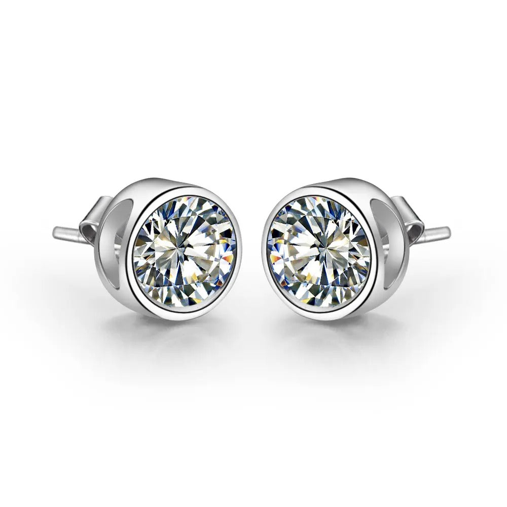 Bezel Setting Round Solitaire Stud  GIA CERTIFIED Lab GrownDiamond Earring White Gold 4 Ct.