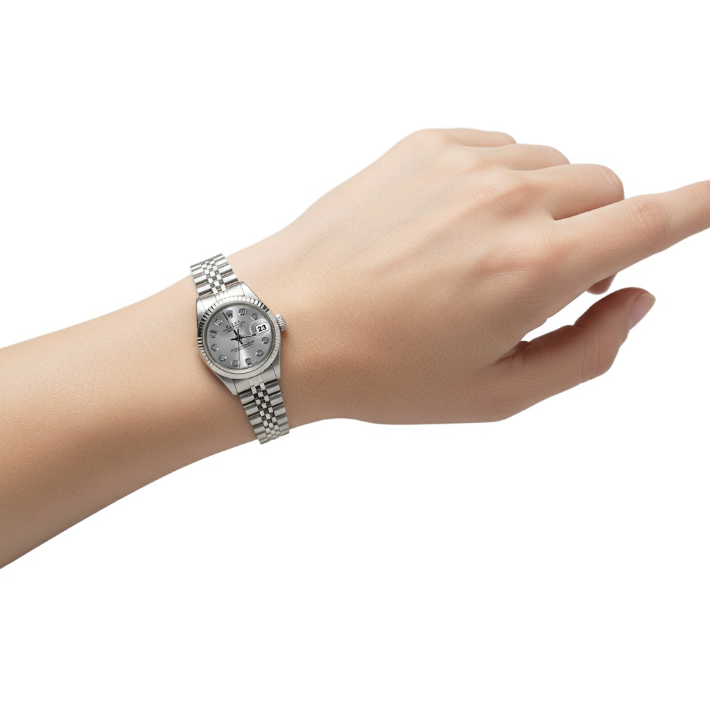 Bezel Silver Diamond Dial Rolex Datejust Women Watch Ss Bracelet P2