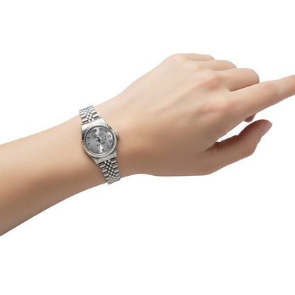 Bezel Silver Diamond Dial Rolex Datejust Women Watch Ss Bracelet P2