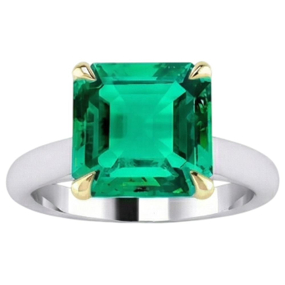 Natural Real ( Not Lab Grown ) Big Asscher Green Emerald GIA Ring