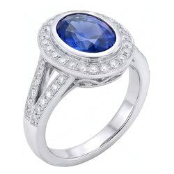 Big Ceylon Sapphire With Natural Earth Mined Diamonds 4.75 Ct Ring White Gold 14K