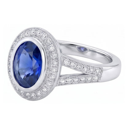Big Ceylon Sapphire With Natural Earth Mined Diamonds 4.75 Ct Ring White Gold 14K