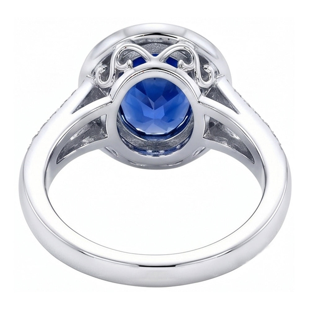 Big Ceylon Sapphire With Natural Earth Mined Diamonds 4.75 Ct Ring White Gold 14K
