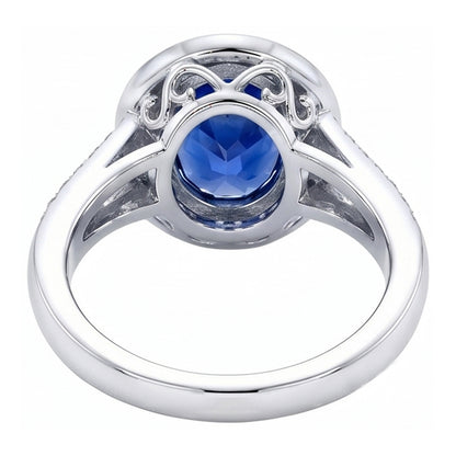 Big Ceylon Sapphire With Natural Earth Mined Diamonds 4.75 Ct Ring White Gold 14K