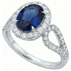 Big Ceylon Sapphire With Natural Earth Mined Diamonds Wedding Ring 5 Carat White Gold 14K