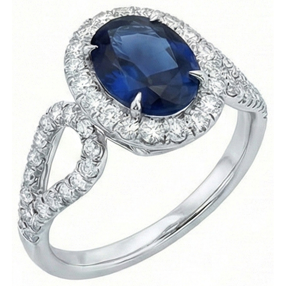 Big Ceylon Sapphire With Natural Earth Mined Diamonds Wedding Ring 5 Carat White Gold 14K