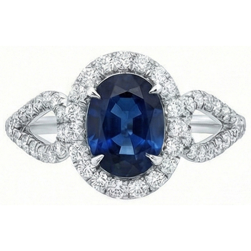 Big Ceylon Sapphire With Natural Earth Mined Diamonds Wedding Ring 5 Carat White Gold 14K