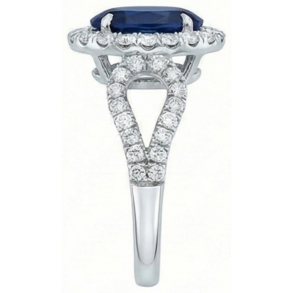 Big Ceylon Sapphire With Natural Earth Mined Diamonds Wedding Ring 5 Carat White Gold 14K