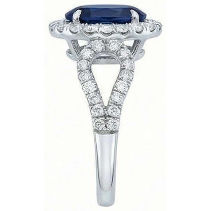 Big Ceylon Sapphire With Natural Earth Mined Diamonds Wedding Ring 5 Carat White Gold 14K