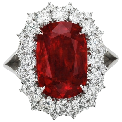 Big Cushion Cut Red Ruby IGI CERTIFIED With Diamond Ring White Gold 14K 7.25 Ct