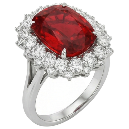 Big Cushion Cut Red Ruby IGI CERTIFIED With Diamond Ring White Gold 14K 7.25 Ct