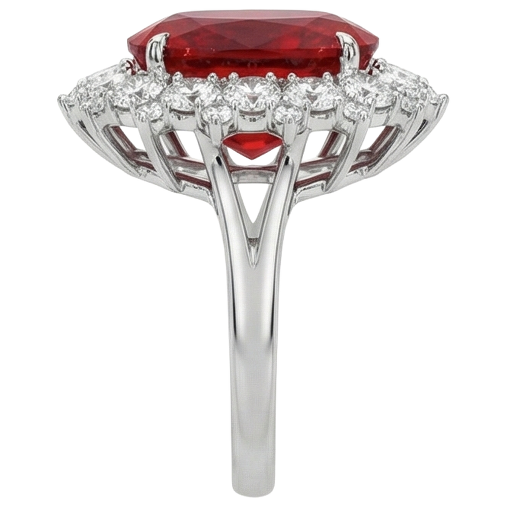 Big Cushion Cut Red Ruby IGI CERTIFIED With Diamond Ring White Gold 14K 7.25 Ct