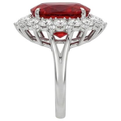 Big Cushion Cut Red Ruby IGI CERTIFIED With Diamond Ring White Gold 14K 7.25 Ct