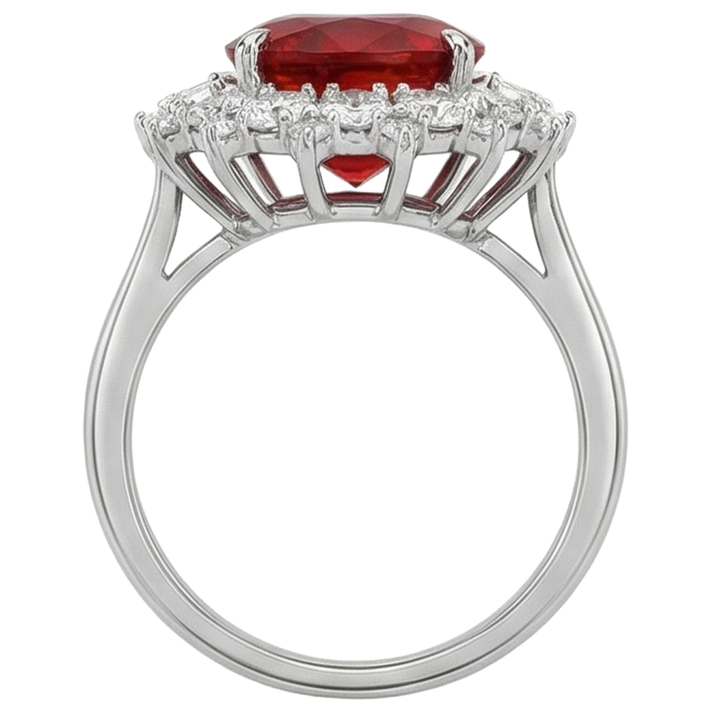 Big Cushion Cut Red Ruby IGI CERTIFIED With Diamond Ring White Gold 14K 7.25 Ct