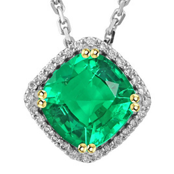 Big Cushion Green Emerald Necklace Halo Diamond Pendant