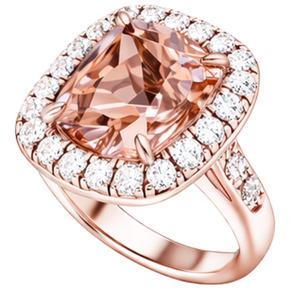 Big Cushion Morganite 12.50 Cts With Natural Real Diamond ( Not Lab Grown )s Ring Rose Gold 14K