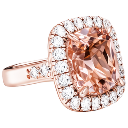 Big Cushion Morganite 12.50 Cts With Natural Real Diamond ( Not Lab Grown )s Ring Rose Gold 14K