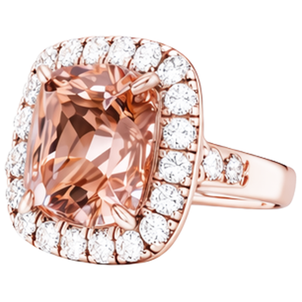 Big Cushion Morganite 12.50 Cts With Natural Real Diamond ( Not Lab Grown )s Ring Rose Gold 14K