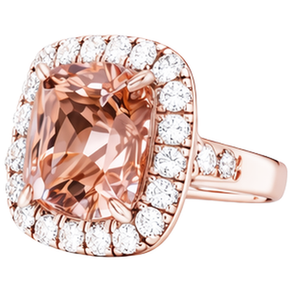 Big Cushion Morganite 12.50 Cts With Natural Real Diamond ( Not Lab Grown )s Ring Rose Gold 14K