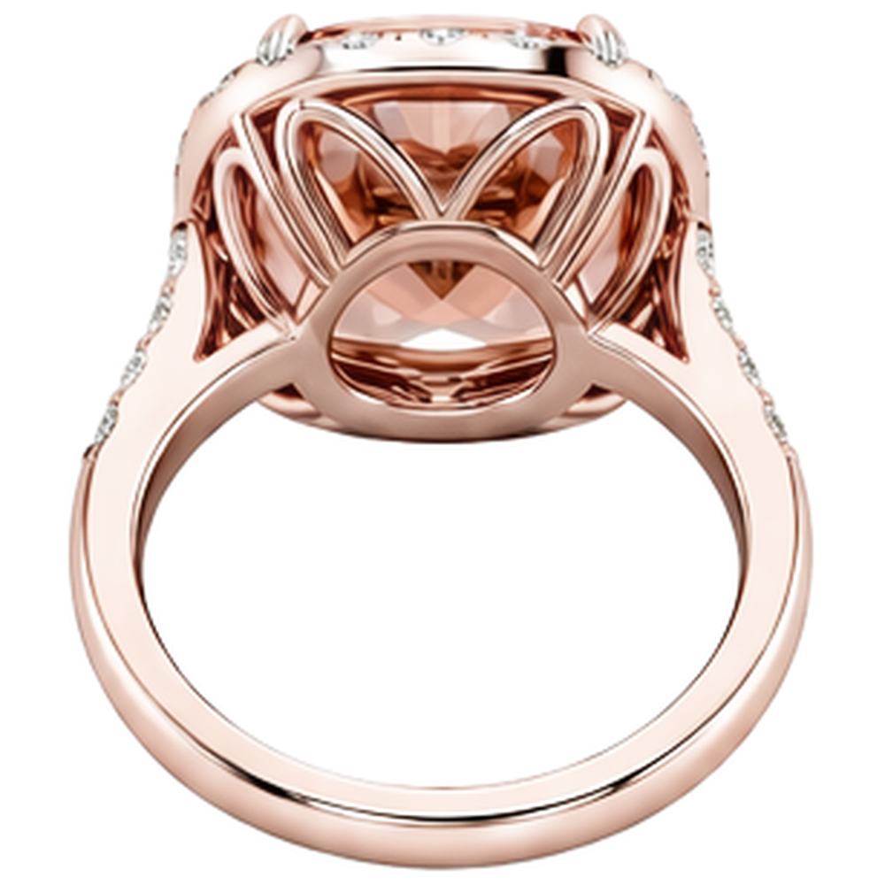 Big Cushion Morganite 12.50 Cts With Natural Real Diamond ( Not Lab Grown )s Ring Rose Gold 14K