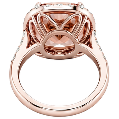 Big Cushion Morganite 12.50 Cts With Natural Real Diamond ( Not Lab Grown )s Ring Rose Gold 14K
