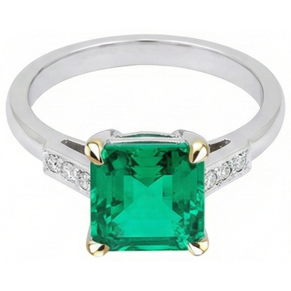 Natural Real ( Not Lab Grown ) Big Green Emerald GIA Anniversary Ring With Diamonds