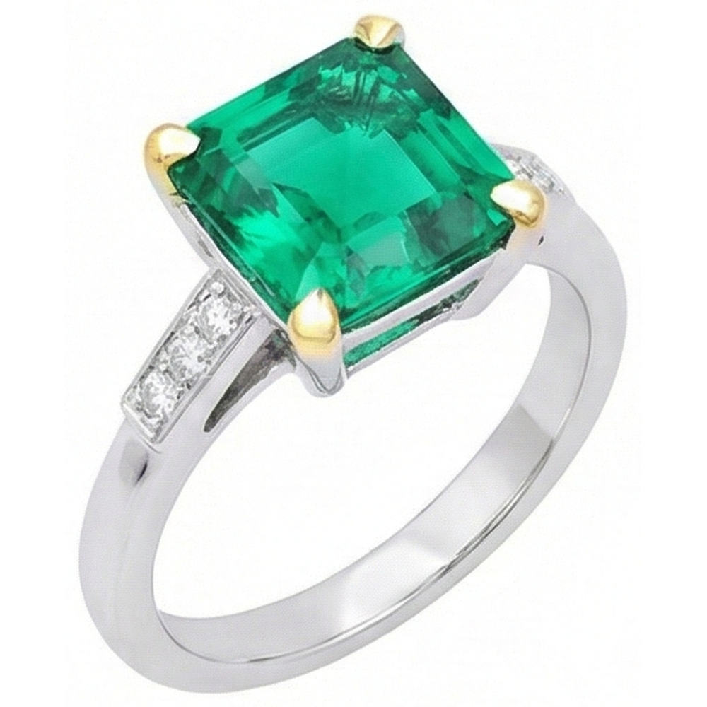 Natural Real ( Not Lab Grown ) Big Green Emerald GIA Anniversary Ring With Diamonds