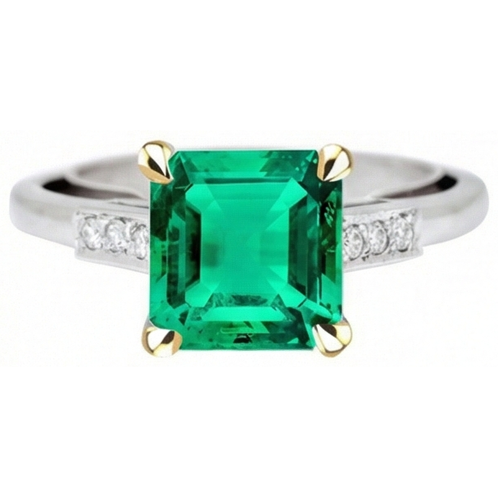 Natural Real ( Not Lab Grown ) Big Green Emerald GIA Anniversary Ring With Diamonds