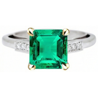 Natural Real ( Not Lab Grown ) Big Green Emerald GIA Anniversary Ring With Diamonds