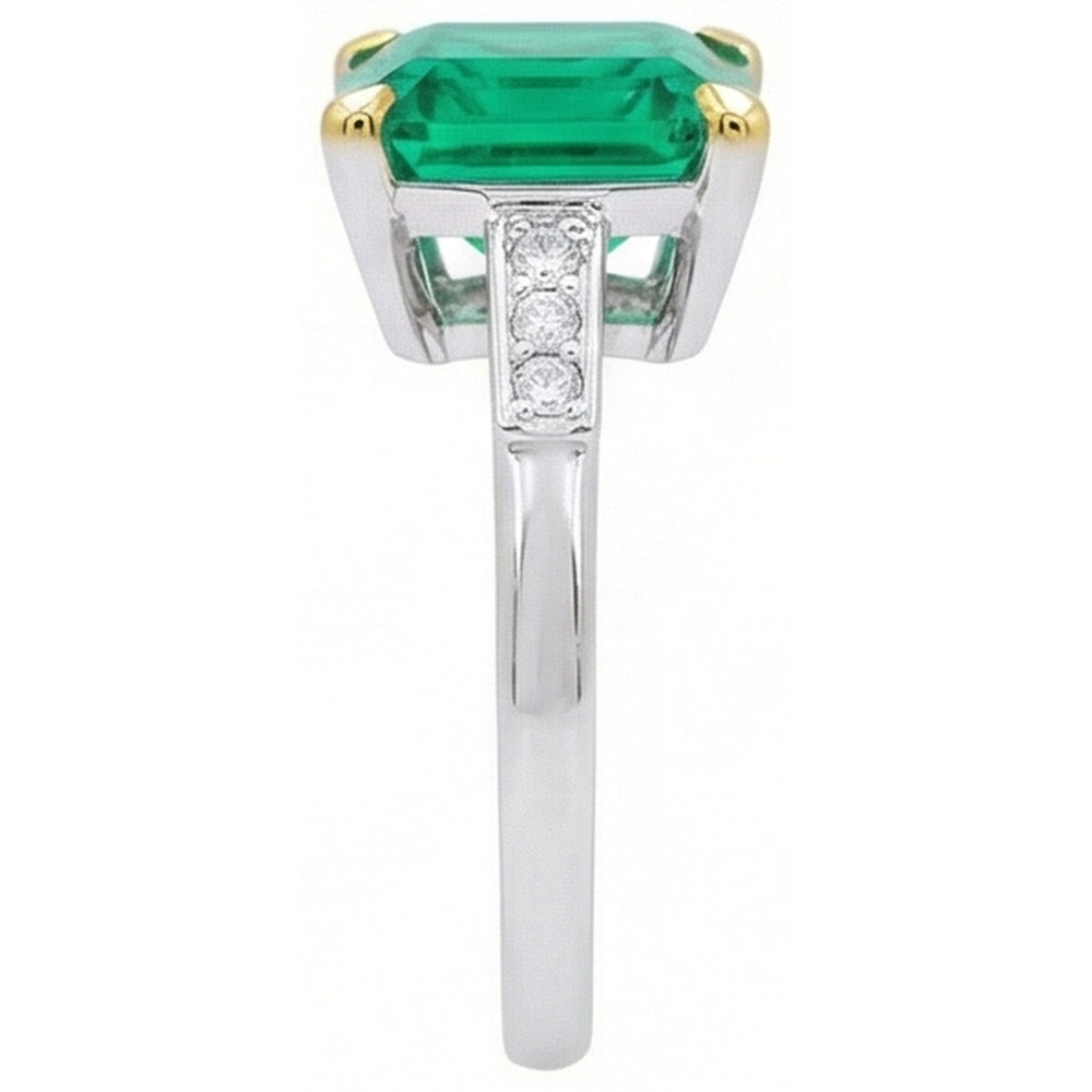 Natural Real ( Not Lab Grown ) Big Green Emerald GIA Anniversary Ring With Diamonds
