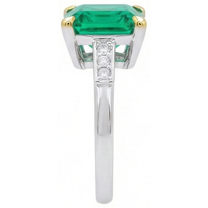 Natural Real ( Not Lab Grown ) Big Green Emerald GIA Anniversary Ring With Diamonds