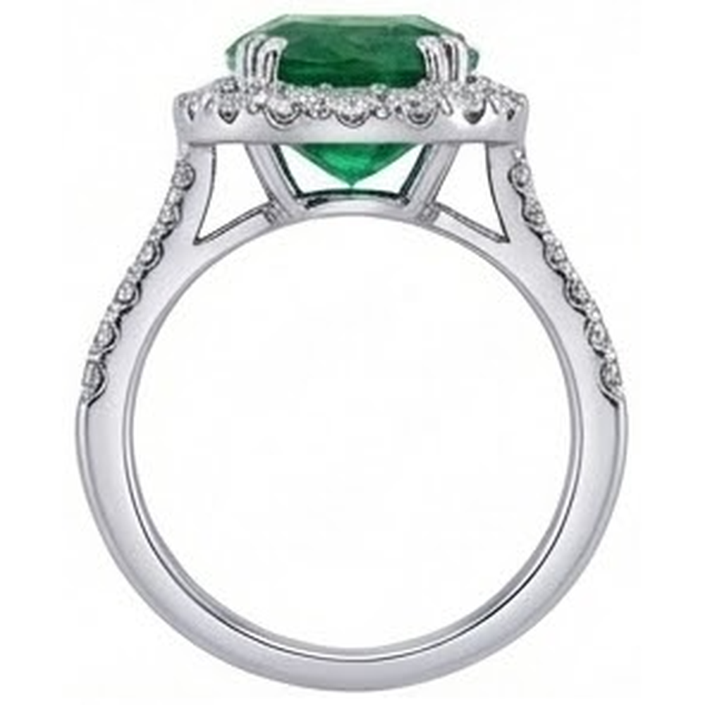 Big Green Emerald GIA With Natural Earth Mined Diamonds 4.25 Carats Engagement Ring 14K White Gold