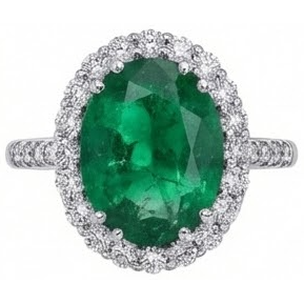 Big Green Emerald GIA With Natural Earth Mined Diamonds 4.25 Carats Engagement Ring 14K White Gold