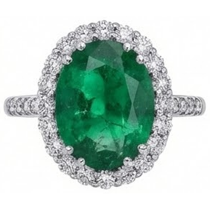 Big Green Emerald GIA With Natural Earth Mined Diamonds 4.25 Carats Engagement Ring 14K White Gold