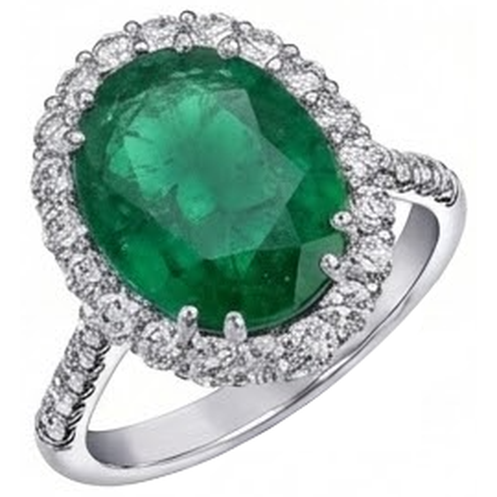 Big Green Emerald GIA With Natural Earth Mined Diamonds 4.25 Carats Engagement Ring 14K White Gold