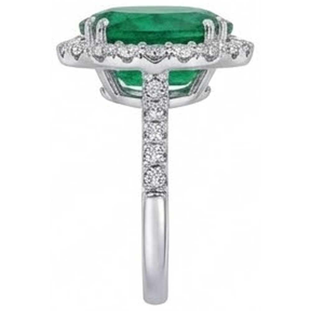 Big Green Emerald GIA With Natural Earth Mined Diamonds 4.25 Carats Engagement Ring 14K White Gold