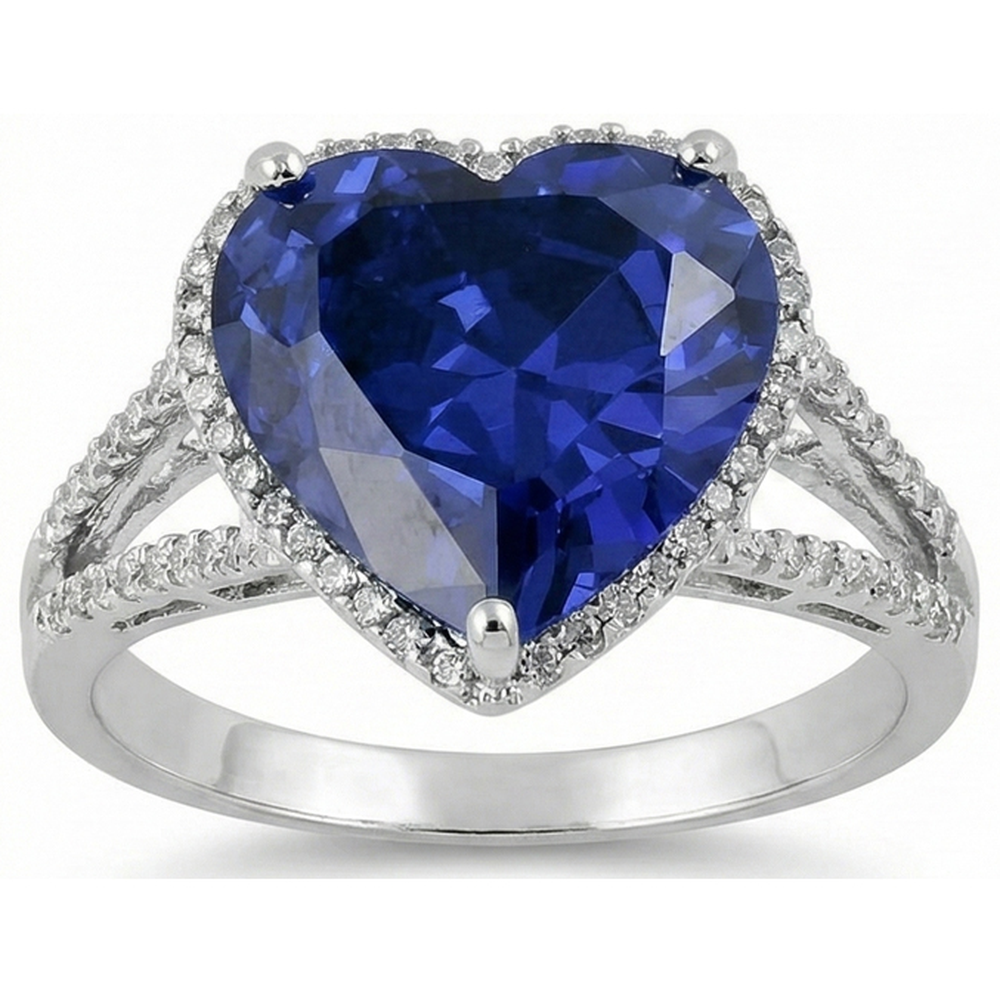 Big Heart Sri Lanka Blue Sapphire Natural Earth Mined Diamond Engagement Ring 5.75 Carats