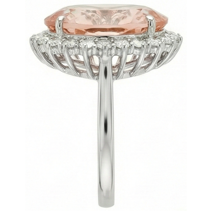 Big Morganite With Small Natural Earth Mined Diamonds 18.50 Ct. Ring New White Gold 14K