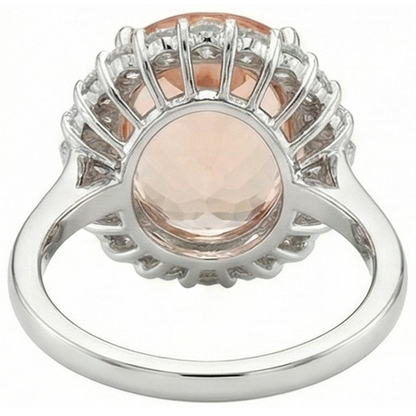 Big Morganite With Small Natural Earth Mined Diamonds 18.50 Ct. Ring New White Gold 14K
