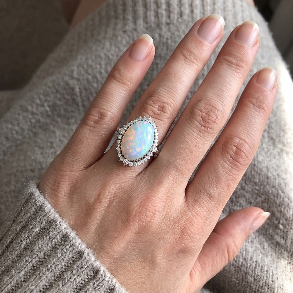 Big Opal Gemstone Cocktail Ring