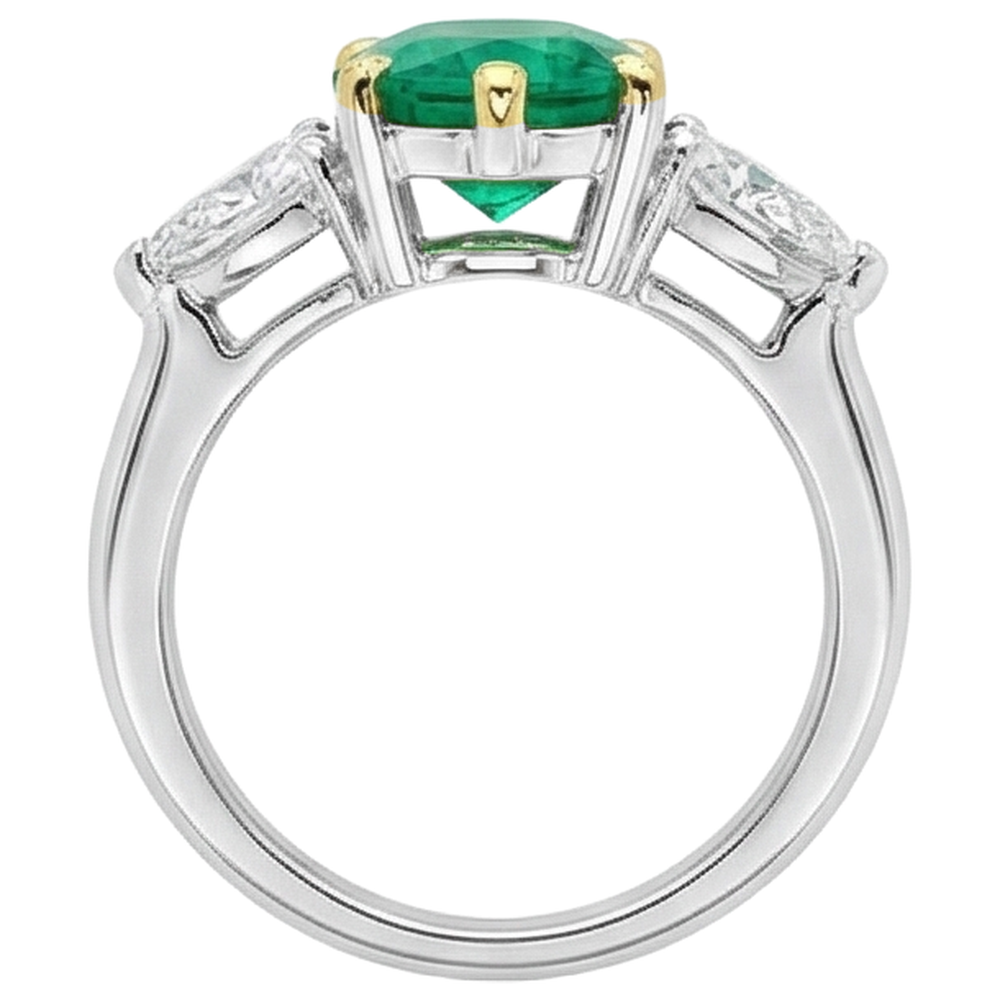 Natural Real ( Not Lab Grown ) Big Oval Gemstone Jewelry Green Emerald GIA 3 Stone Ring