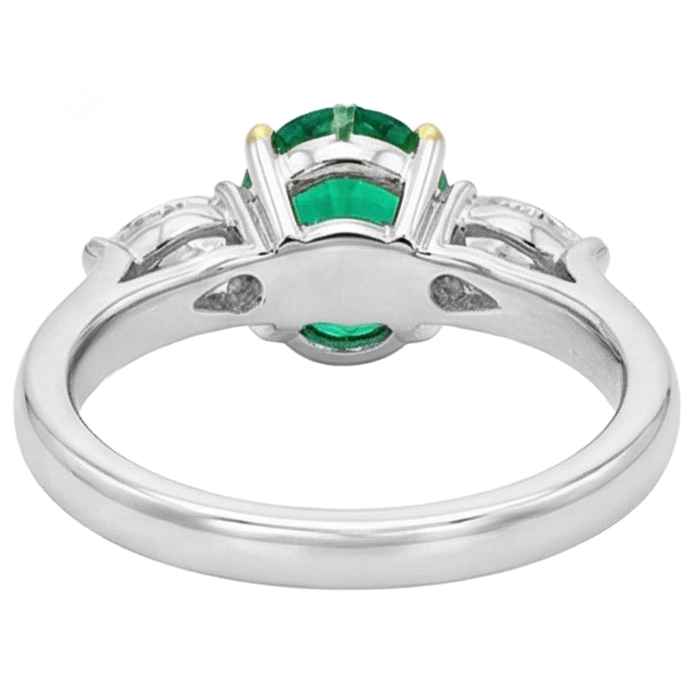 Natural Real ( Not Lab Grown ) Big Oval Gemstone Jewelry Green Emerald GIA 3 Stone Ring