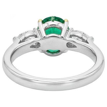 Natural Real ( Not Lab Grown ) Big Oval Gemstone Jewelry Green Emerald GIA 3 Stone Ring