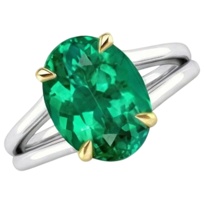 Natural Real ( Not Lab Grown ) Big Oval Gemstone Ring Green Emerald GIA Birthstone