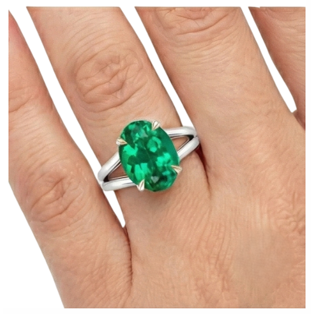 Natural Real ( Not Lab Grown ) Big Oval Gemstone Ring Green Emerald GIA Birthstone
