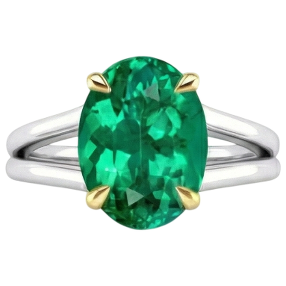 Natural Real ( Not Lab Grown ) Big Oval Gemstone Ring Green Emerald GIA Birthstone