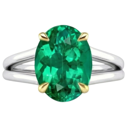 Natural Real ( Not Lab Grown ) Big Oval Gemstone Ring Green Emerald GIA Birthstone