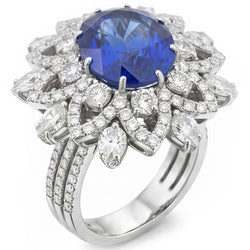Big Oval Sapphire IGI CERTIFIED Diamond Ring